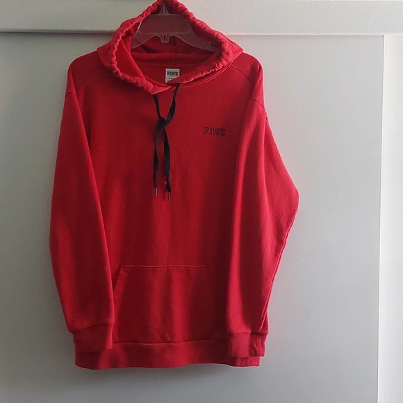 PINK Victoria's Secret Tops - Victoria's Secret hoodie pullover Red Black Logo Lightweight ♥️